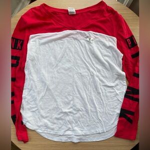 VS PINK Red and White Henley Tee Size L